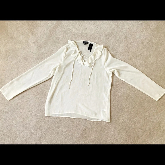 The Limited blouse White Ruffle collar top size small - Picture 2 of 16